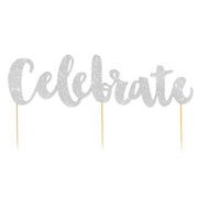 Celebrate Silver Glitter Cake Topper - The Party Edit